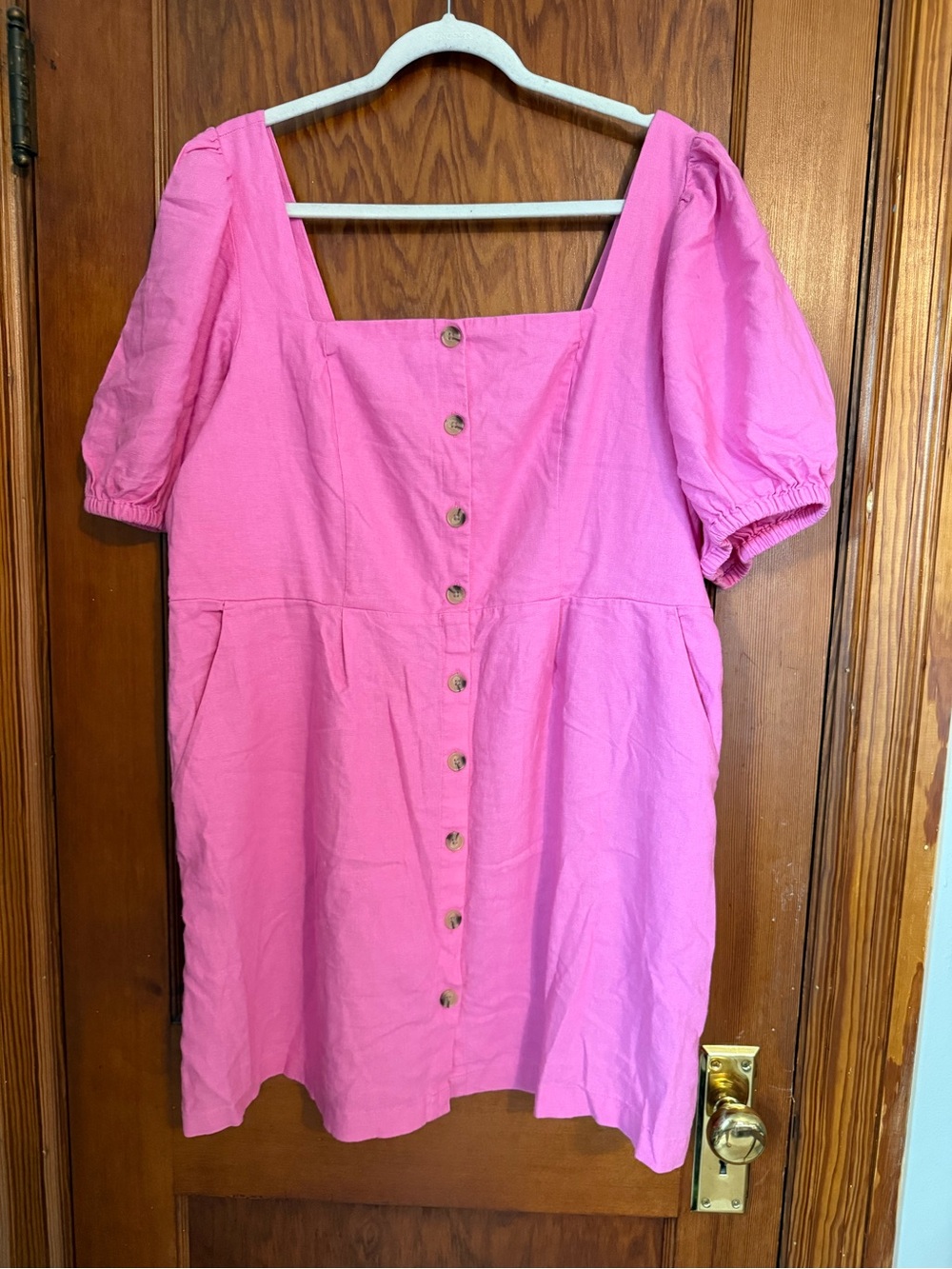 Old Navy Puff Sleeve Linen Blend Mini Dress in Pink NWT XL - Picture 2 of 9
